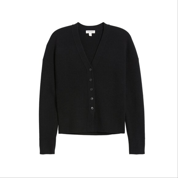 NORDSTROM Wool Cashmere V-Neck Cardigan Sweater Size S Black NEW $169 - Picture 2 of 10